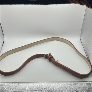 Women's Slim Tan Leather Belt with Silver Buckle